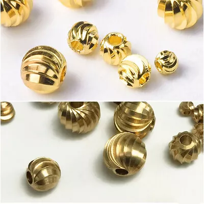 Round Plicated 3mm 4mm 5mm 6mm 8mm Gold Plated Brass Metal Loose Spacer Beads • £2.82