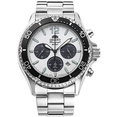 ORIENT Mako RN-TX0203S Chronograph Solar Watch Panda Dial White Black • $230.86