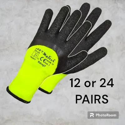 12 24 Pairs Winter Gloves Thermal  Hi Viz Builders Roofing Paving Cold Store • £13.99