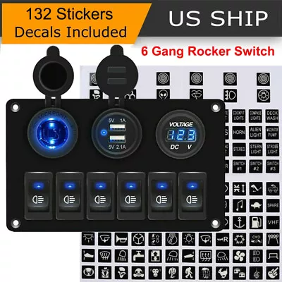 $23 • Buy Car Marine Boat 6 Gang Waterproof Circuit Blue LED Rocker Switch Panel Breaker