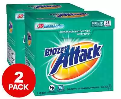 2 X Biozet Attack 3D Clean Top & Front Loader Laundry Powder 1kg • $27.49