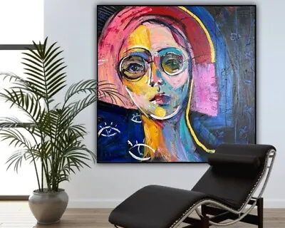 40x40 Original Colorful Acrylic Painting Abstract Woman | WOMAN WITH GLASSES • $497