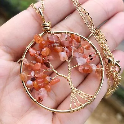 Red Agate Gem Tree Of Life Water-Drop Necklace Chakra Reiki Healing Amulet • $0.71