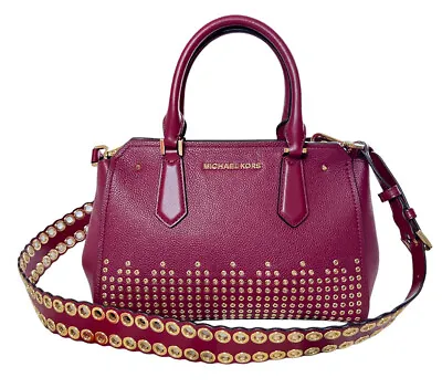 Michael Kors Hayes Small Burgundy Leather Studded Bag Wide Detachable Strap • $67.72