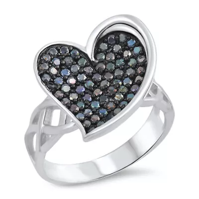 Black CZ Micro Pave Heart Ring .925 Sterling Silver Celtic Knot Band Sizes 4-10 • $21.89