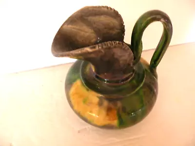 Mexican 5  Dripware Pitcher Vase Sawtooth Yellow Green Purple Oaxacan Vintage • $32.50