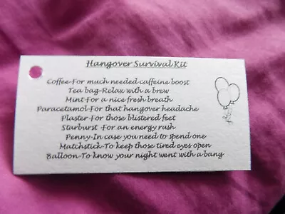 £1 • Buy 10 X Hangover Survival Kit TAGS, Wedding Favours, Hen/Stag Nights, Party Gift