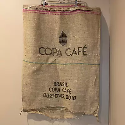 Jute Burlap Coffee Bean Bag Sack Cafes Do Brasil Brazil Vintage Double Sided • $12.33