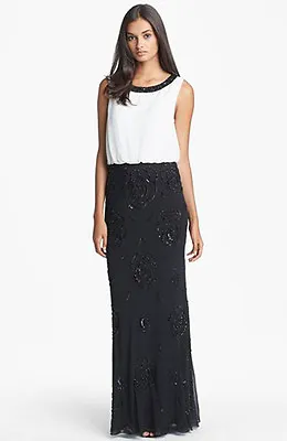 NWOT   Black & Cream  Aidan Mattox Embellished Two Tone Blouson Gown  Size 12 • $199