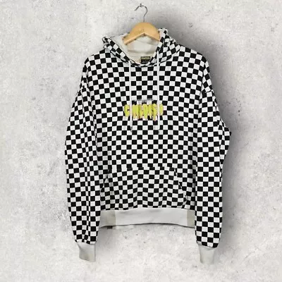 VTG Childish Checked Graphic Hooded Hoodie Pullover Sweatshirt L • £59.95