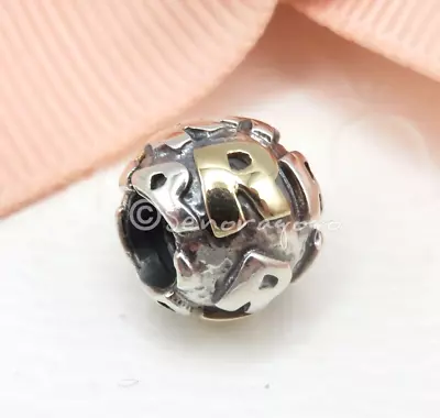 $94 • Buy Genuine PANDORA Two Tone Letter R Initial Charm Silver 14k Gold 790298R Retired