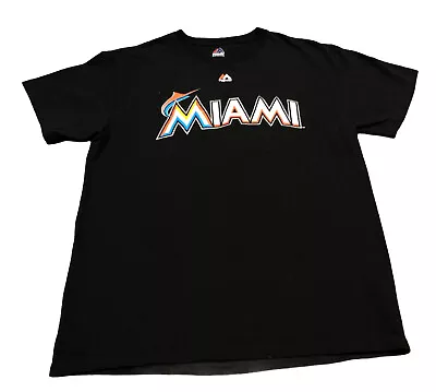 Miami Marlins Shirt Medium Black Giancarlo Stanton Majestic Baseball MLB Mens • $9.99