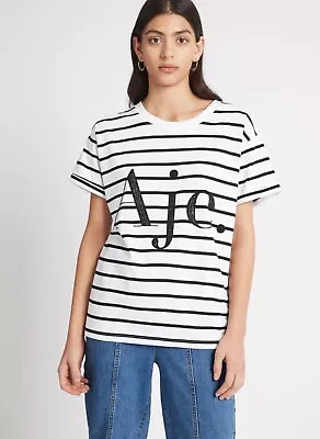 AJE Logo White Stripe Top Size:Xxs 6 Cotton • $55