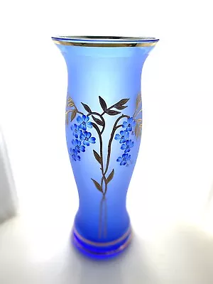 Tall Stunning Cobalt Blue & Gold Gilt Czech Bohemian Art Glass Vase Perfect Cond • $49