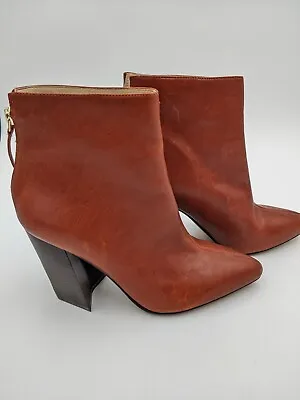 Vince Camuto Saavie Ankle Boots Size US 8  Leather Brown Pointed Toe Bootie • $14.62