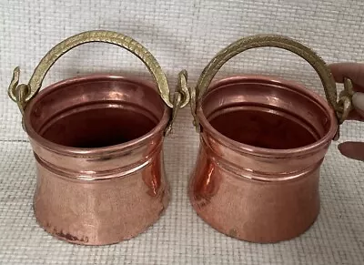 Vintage Small Copper Planter Brass Handle Jardiniere Copper Cauldron Pot 2qty • $19.99