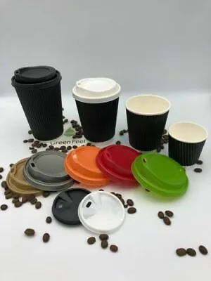 100 X 16oz Black Insulated Disposable Paper Coffee Cups Ripple Wall Paper Cups  • £21.95