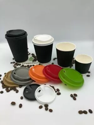 50 X 16oz Black Insulated Disposable Paper Coffee Cups Ripple Wall Paper Cups  • £13.95