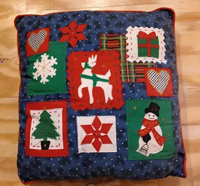 Christmas Toss Pillow Patchwork Snowman Snowflake Tree 15 X 15 Seasonal Decor • $12.72