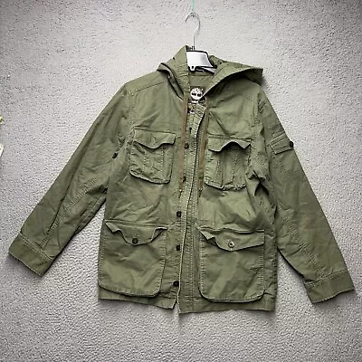 Timberland Jacket Mens Medium Green Military Utility Outdoor Lined Hooded • $39.95