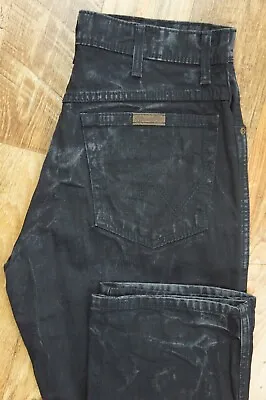 Mens Vintage WRANGLER Acid Wash Regular Fit Zip Fly Black Jeans W32 L32 • £29.99