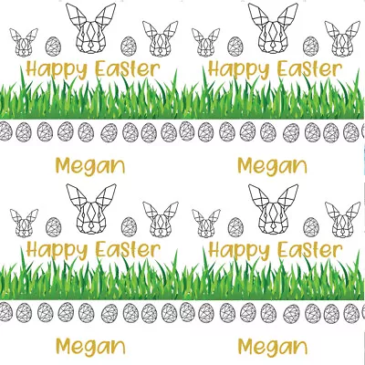 Personalised Bunny Rabbit Easter Name Wrapping Present Wrap Paper Geo Egg • £4.49