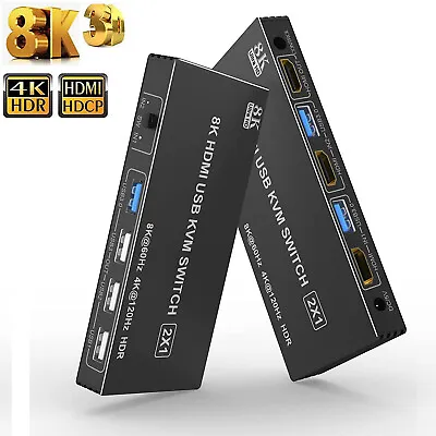 HDMI 2.1 KVM Switch Box 8K 60Hz Dual Ports HDR USB 3.0 Switcher Monitor Nvidia • $59.97