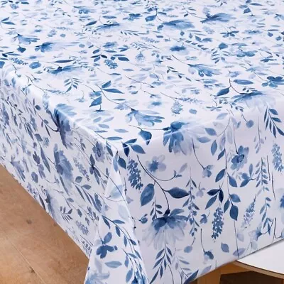 Grace Flowers Blue PVC Vinyl Wipe Clean Oilcloth Tablecloth • £7.99
