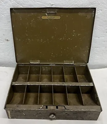 Antique Samson Cash Money Box Tray Tin No Key Brooklyn NY Green Hinged Vintage • $34.99