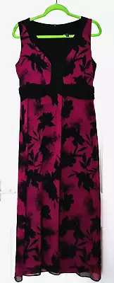 Marisota Magenta  / Black Print Long Lined Maxi Dress Size Uk 14 • £3.99