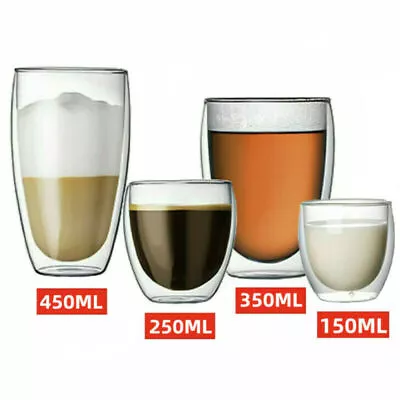 Double Wall Insulated Glasses Thermal Coffee Glass Mug Tea Cup 150/250/350/450ml • £6.59