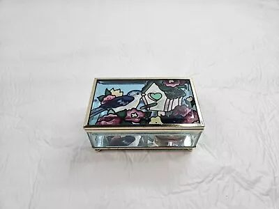 Vtg Stained Glass Music Box Sankyo Japan Movement Bluebird Beveled Edge Glass • $30