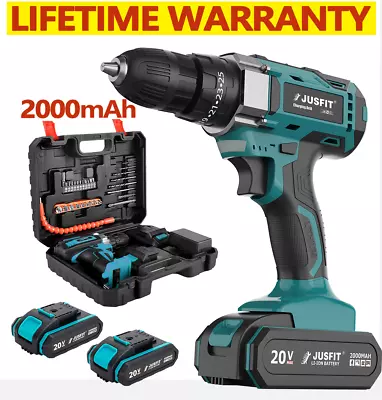 21V Cordless Drill + 2 Battery Heavy Duty Impact Driver Kit Hammer Screwdriver • £25.99