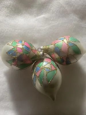 Vintage Blown Glass Teardrop Shaped Ornament With Colored Design And Glitter • $12.95