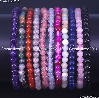 Handmade 4mm Mixed Natural Gemstone Round Beads Stretchy Bracelet Child Size 6  • £1.87