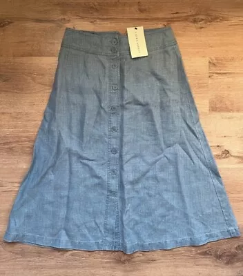 Laura Ashley Button Up Midi Skirt Blue Size 10 Brand New With Tags 100% Linen • £14.99