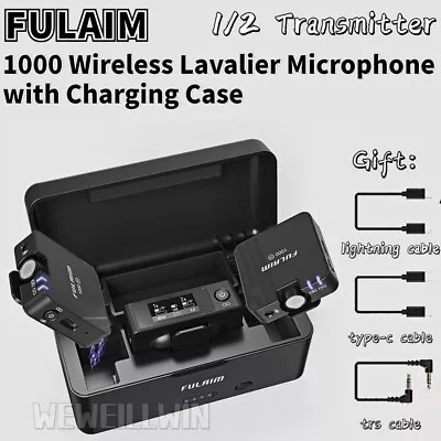 FULAIM 1000 Wireless Lavalier Microphone With Charging Case 2.4G Lapel Mic • £65.99