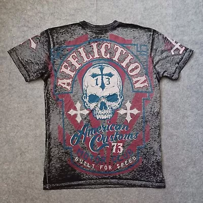 Affliction T Shirt Men L Gray Black Skull AC MC Loud & Fast Built For Speed  USA • $39.99