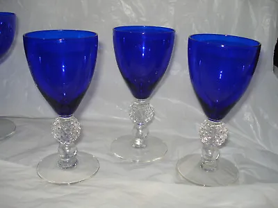 Morgantown Glass SET 3 Golf Ball Cobalt Ritz Blue Sherry 3 Oz Wine Glasses • $29.99