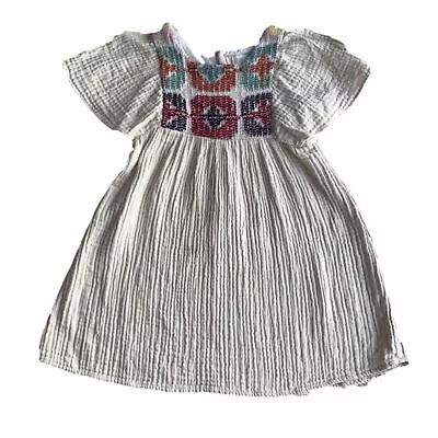 Zara Cream Multi Colored Embroidered Short Sleeve Casual Girls Dress • $8