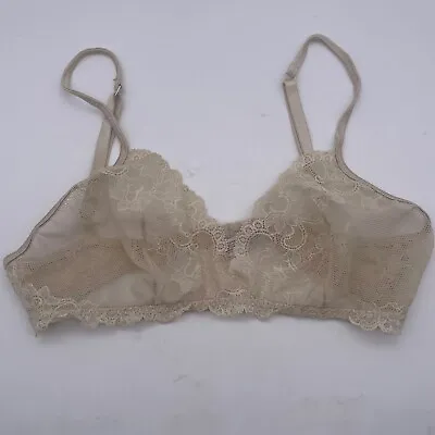 Vintage VICTORIA'S SECRET 36B / 36C Beige Lace Unlined No Wire Bra Y2K A2 • $12.99