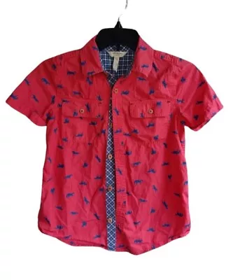 Matilda Jane HORSING AROUND Shirt 10 Boys Red Cotton Short Sleeve Button Down • $14.95