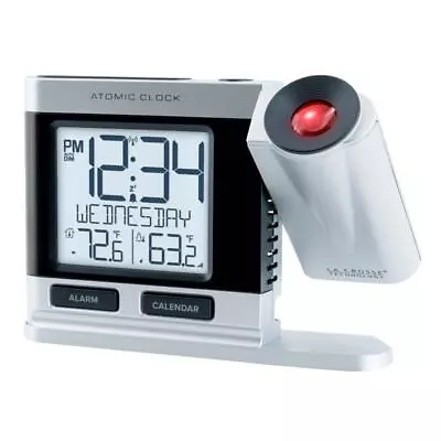 La Crosse Technology 2.5 In. Silver Atomic Projection Alarm Clock LCD Plug-In • $50.42