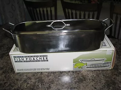RSVP  18  Fish Poacher With Crib & Detachable Handles Stainless Steel Pan • $19.57