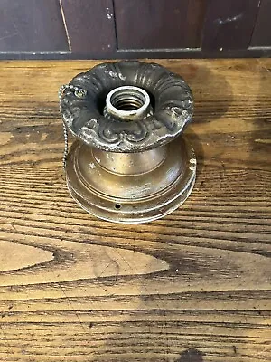 Antique Ceiling Light Fixture Flush Mount Single Bulb Brass 1920s Original. • $24