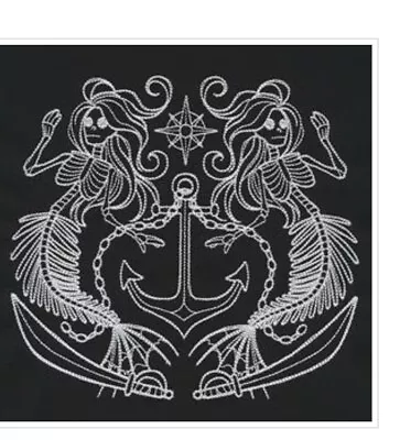 MERMAID SKELETON CREST SET OF 2 HAND TOWELS Bathroom EMBROIDERED By Laura  • $25