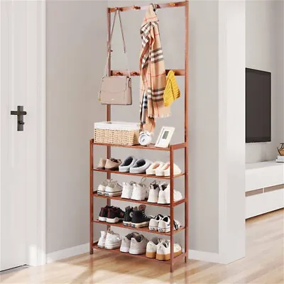 $53.94 • Buy Bamboo Coat Rack Shoe Bench Hall Tree Entryway Storage Organizer For Living Room