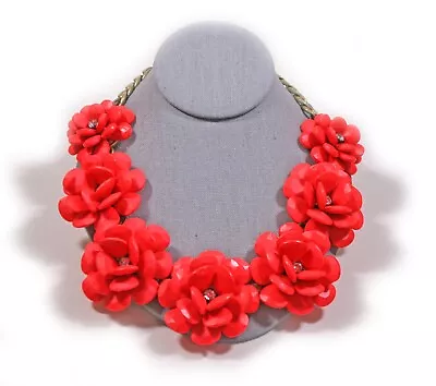 J. Crew Necklace Hot Pink 7 Flower Floral Necklace W/Rhinestone Center 19-22  • $29.99