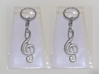 2-Lot-Music Note Keychains Clef Key Pitch Musical Band Player Chrome Keyring New • $9.95