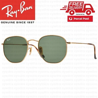 Ray-Ban Hexagonal Flat Sunglasses Gold Frame Green G-15 Lens RB3548 001 51mm NEW • $134.99